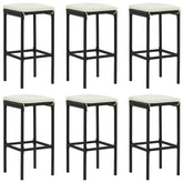 Bar Stool Set of 6 Black frame with cream white cushion PE rattan