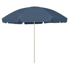 Large blue beach parasol with 118-inch UV-protective canopy and adjustable tilt pole.