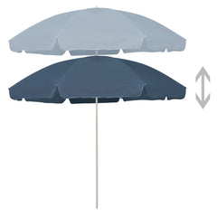 Blue 118-inch UV-protective beach parasol with tilt-adjustable pole.