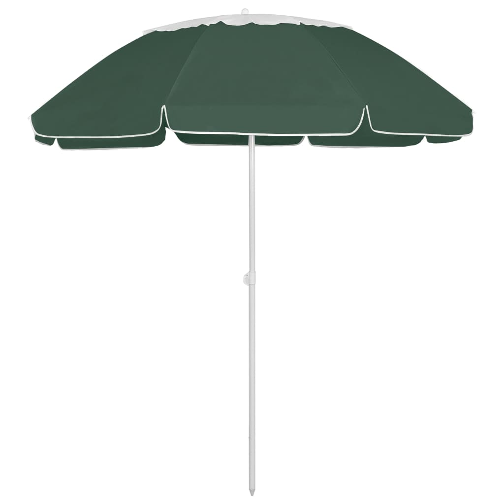 Green UV protective beach parasol with 118-inch canopy and white pole.