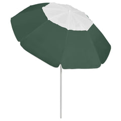 Green and white UV protective beach parasol with 118-inch canopy and tilt pole.