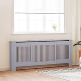 Gray MDF radiator cover with shelf, adjustable from 55.9 to 80.7 inches, in a living room.
