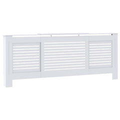 White MDF radiator cover with adjustable slatted design and top shelf.