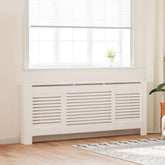 White adjustable MDF radiator cover with shelf, 55.9-80.7in wide, in a living room.