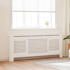 White adjustable MDF radiator cover with shelf, 55.9-80.7in wide, in a living room.