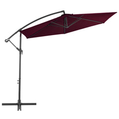 Bordeaux red 118-inch aluminum cantilever garden parasol with cross base.