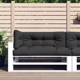 Black 3-piece pallet cushion set with water-resistant polyester and soft filling for comfort.
