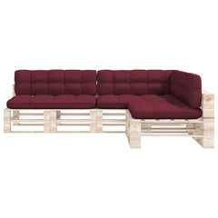 Seven-piece wine red polyester cushion set for outdoor pallet sofas with thick padding.