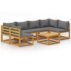 Garden Lounge Set Natural wood, Dark grey cushions