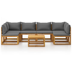 Garden Lounge Set Natural wood, Dark grey cushions