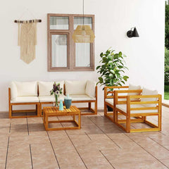 Garden Lounge Set Cream Solid Acacia Wood Modular