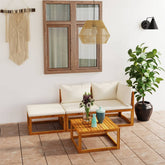 Garden Lounge Set Cream cushions, natural wood