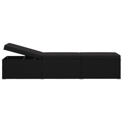 Sun Lounger Black Poly Rattan, Powder-Coated Steel, Polyester Large
