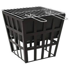 Bostome 2-in-1 steel fire pit and BBQ grill in charcoal black with a deep bowl and cooking grid.
