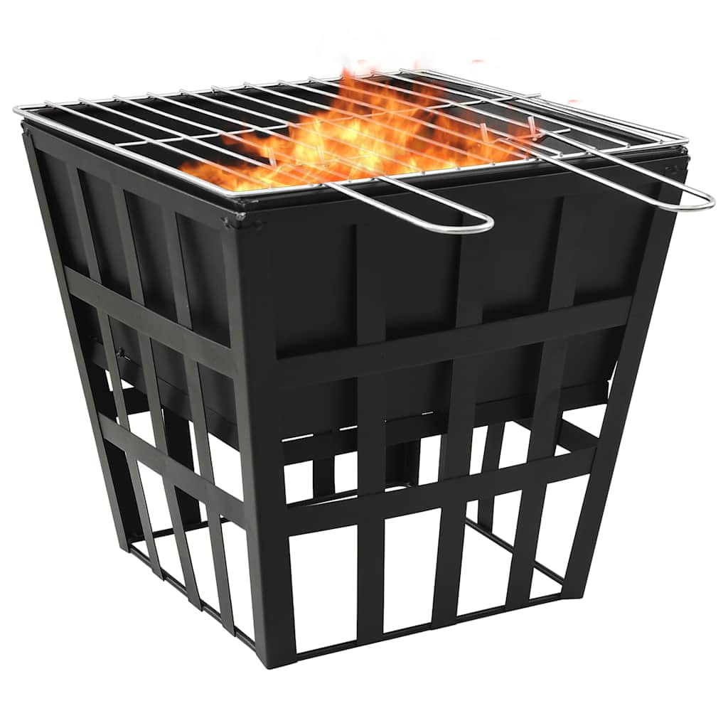 Bostome 2-in-1 steel fire pit and BBQ grill in charcoal black with a deep bowl and cooking grid.