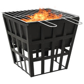Bostome 2-in-1 steel fire pit and BBQ grill in charcoal black with a deep bowl and cooking grid.