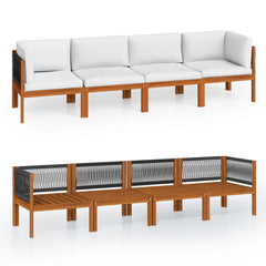 Garden Sofa Cream Solid Acacia wood 4-Seater Garden Sofa