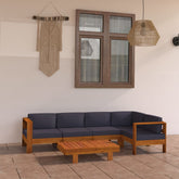 Wooden Lounge Set Dark grey Solid acacia wood, Polyester Large