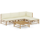 Garden Lounge Set Cream White Bamboo, Polyester 5-Piece Set