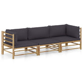 Garden Lounge Set Dark Grey Bamboo, Polyester Medium Modular