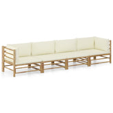 Garden Lounge Set Cream white Bamboo, Polyester Standard Modular