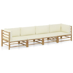 Garden Lounge Set Cream white Bamboo, Polyester Standard Modular