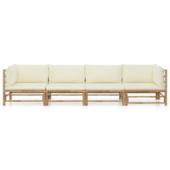 Garden Lounge Set Cream white Bamboo, Polyester Standard Modular