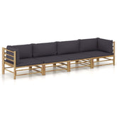 Outdoor Lounge Set Dark Grey Bamboo, 100% Polyester Medium