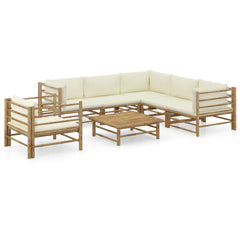 Garden Lounge Set Bamboo, Cream White 100% Polyester Large