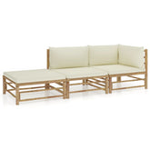 Garden Lounge Set Cream White Bamboo, Fabric (100% polyester)