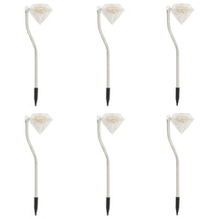 Six Bostome solar LED garden lights with stainless steel stakes and clear RGB tops.