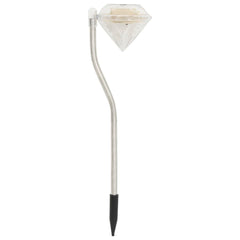 A 6-pack of waterproof RGB solar LED garden stake lights with diamond-shaped tops.