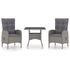 Garden Dining Set Grey Poly rattan, steel, glass, polyester 3-Piece