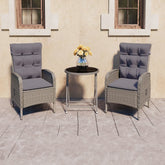 Bistro Set Grey Poly rattan, steel, glass, fabric (100% polyester)