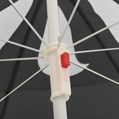 Close-up of Bostome anthracite garden parasol mechanism with steel pole and red adjustment button