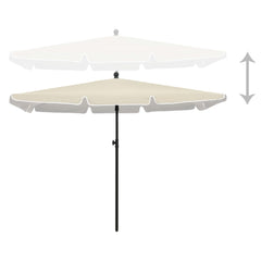 Beige Bostome sand garden parasol with tilting black pole, 82.7x55.1 inches.