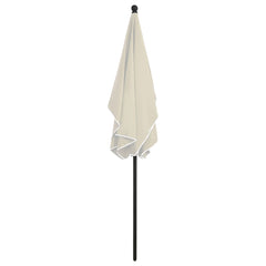 A beige Bostome sand garden parasol with tilting black pole, measuring 82.7x55.1 inches.
