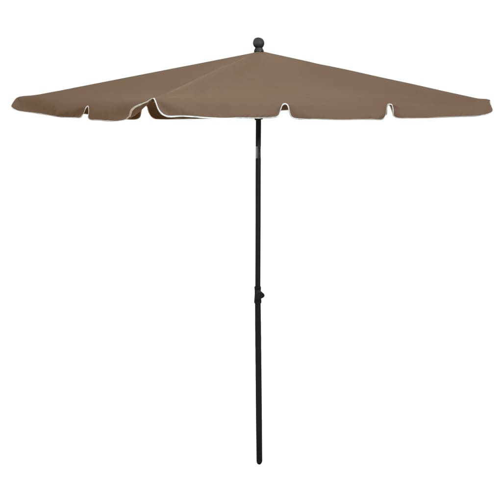 Taupe garden parasol with UV protection, tilt design, and a sturdy steel pole for durability.
