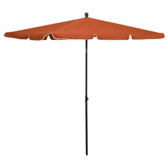Terracotta Bostome garden parasol with tilting black pole, 82.7x55.1 inches.