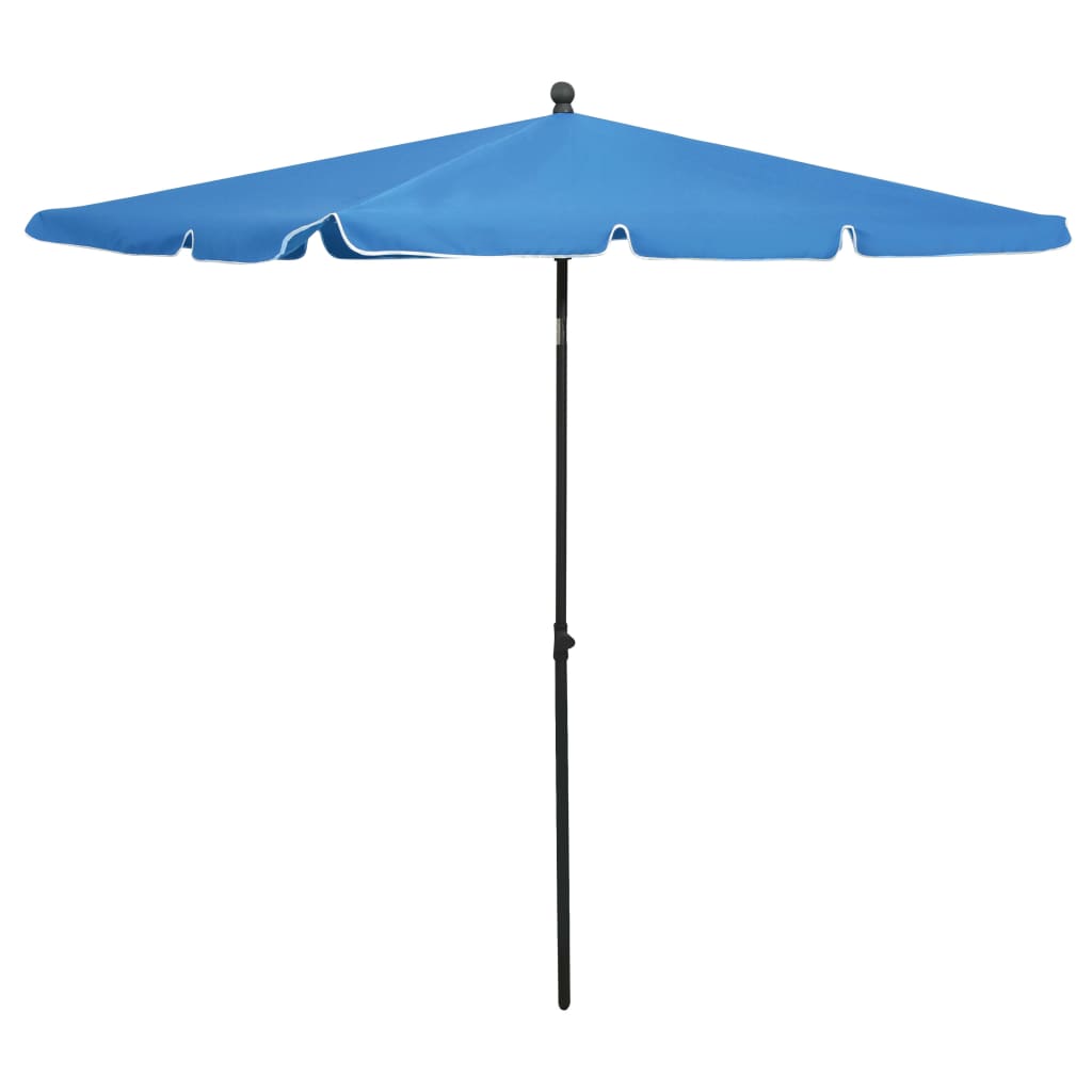 Azure blue tilting patio umbrella with a sturdy steel pole and UV-protective canopy.