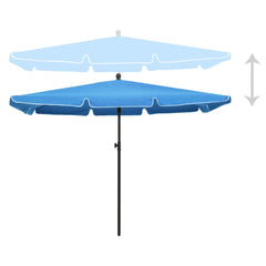 Azure blue tilting patio umbrella with a robust steel pole and UV-protective canopy.