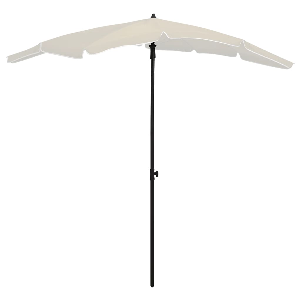 Beige Bostome sand garden parasol with tilting black pole, 78.7x51.2 inches.
