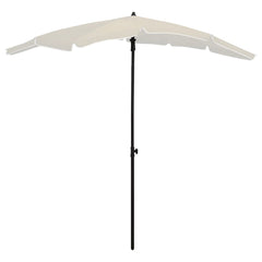 Beige Bostome sand garden parasol with tilting black pole, 78.7x51.2 inches.