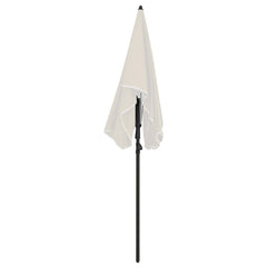 Sand-colored garden parasol with tilting black pole, 78.7x51.2 inches.