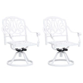 Garden Chair Set of 2 White Cast Aluminum Standard Swivel