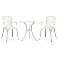 Bistro Set White Cast Aluminum Small Ergonomic Bistro Set