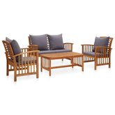 Garden Lounge Set Dark Grey Cushions, Natural Wood