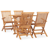 Outdoor Dining Set Teak Solid Teak Wood 5-Piece Foldable