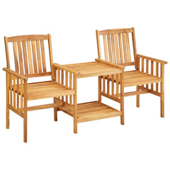 Patio Bistro Set Blue cushions, Natural wood Solid Acacia wood