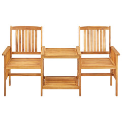 Patio Bistro Set Blue cushions, Natural wood Solid Acacia wood
